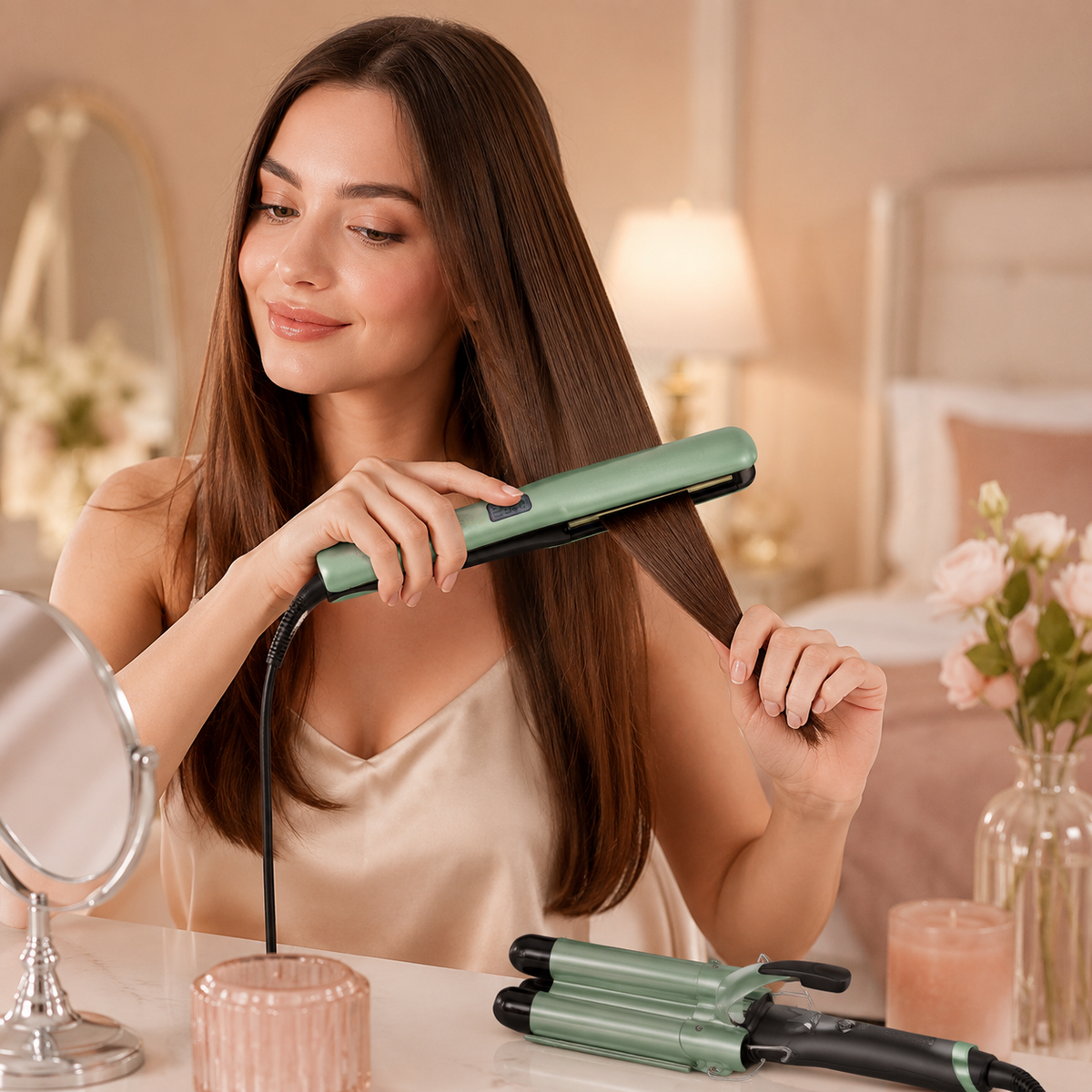 EliGlow - Combo Plancha de Aguacate + Pinza Rizadora Ondas Sirena