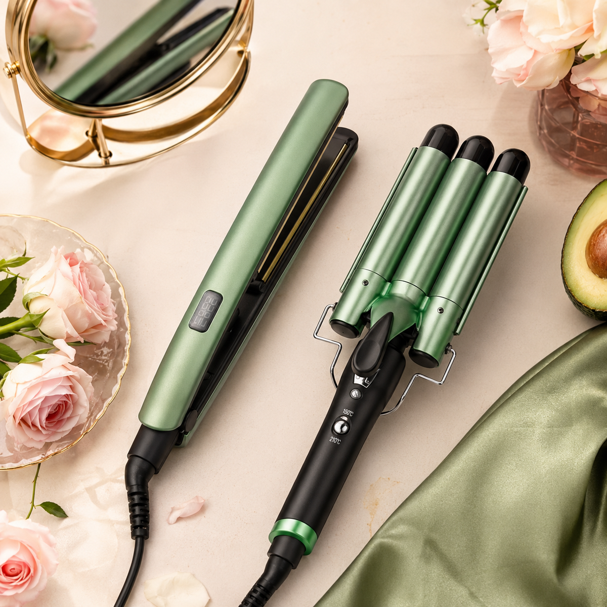 EliGlow - Combo Plancha de Aguacate + Pinza Rizadora Ondas Sirena